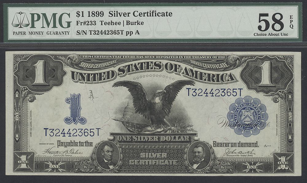 Fr.0233, 1899 $1 Silver Certificate, Very Choice AU, PMG58-EPQ, T32442365T